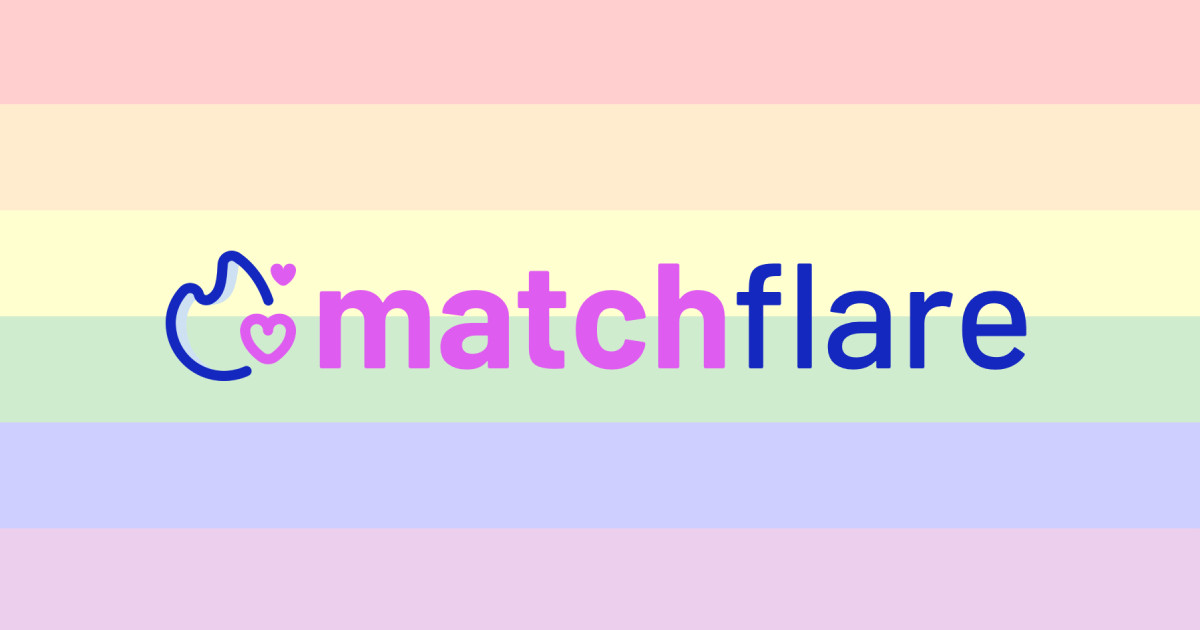 Banner that says MatchFlare with rainbow LGBTQ background